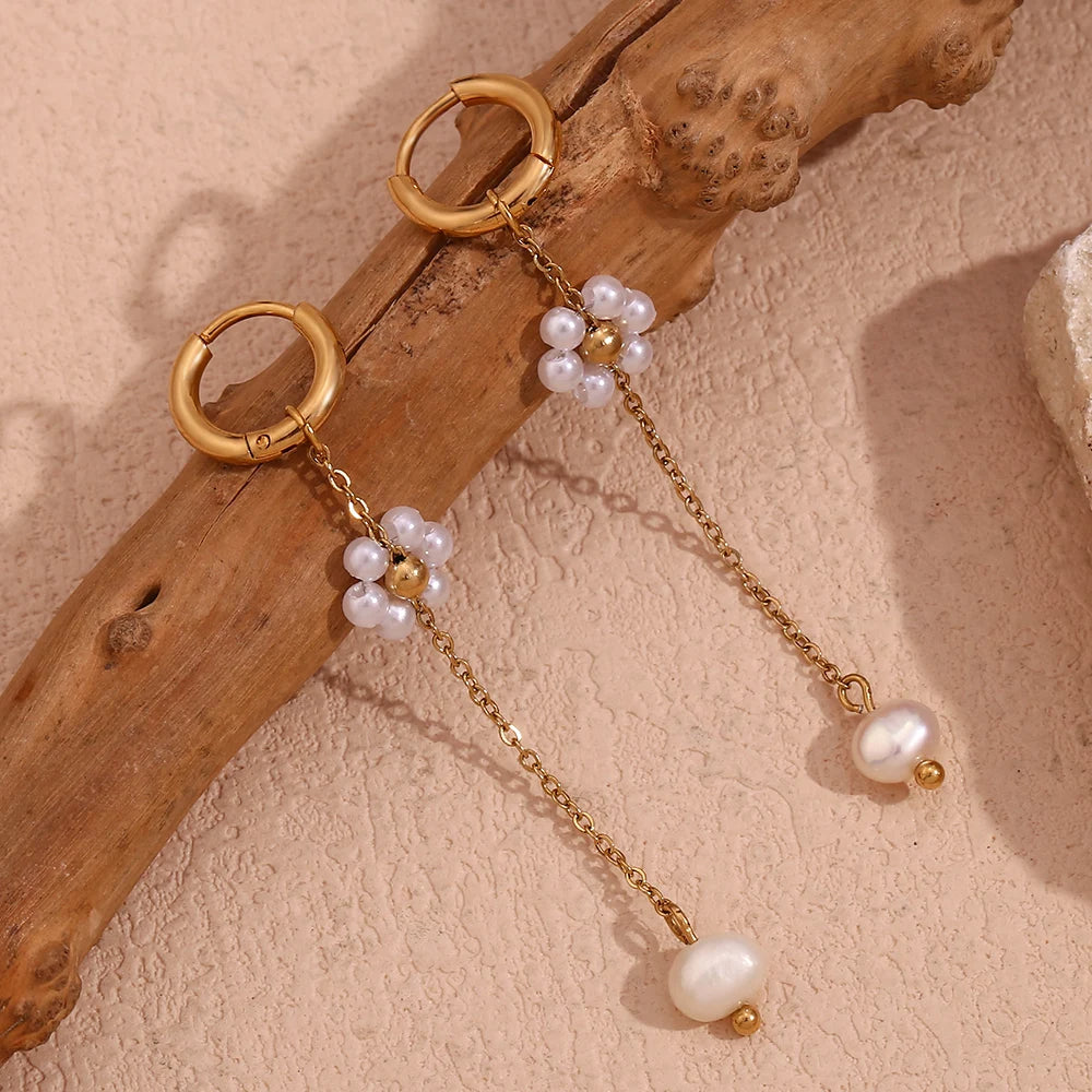 Pearl Flower Hoop Earrings