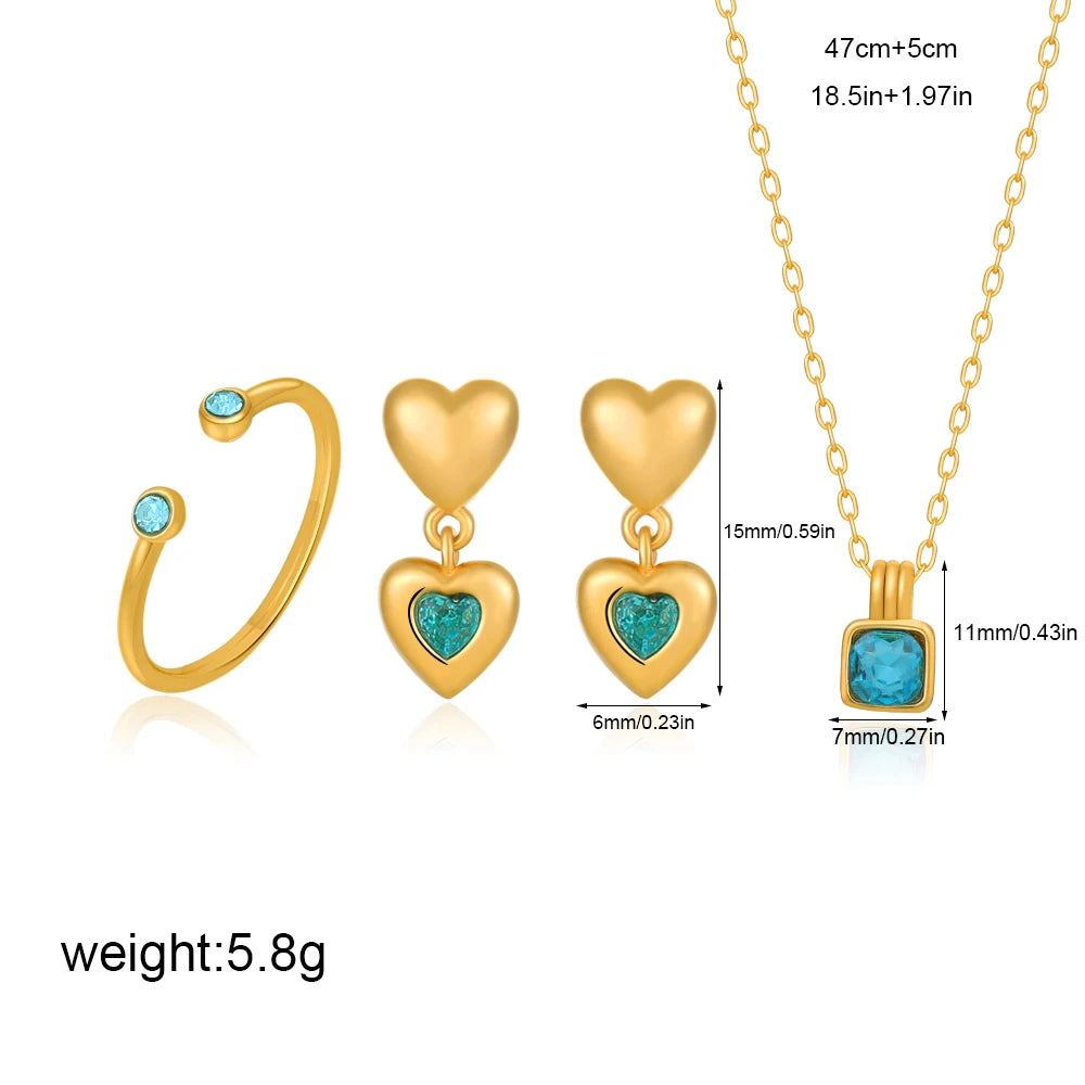 Gold Blue Zircon Jewelry Set