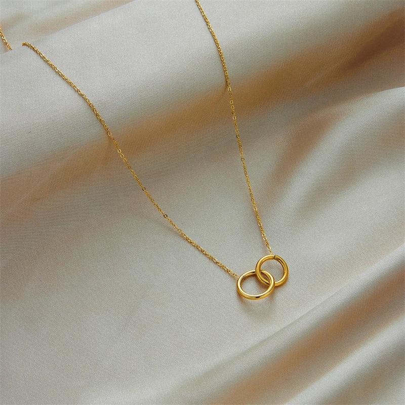 Golden Double Ring Necklace