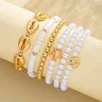 6 PCS Boho Starfish & Shell Beaded Bracelet Set