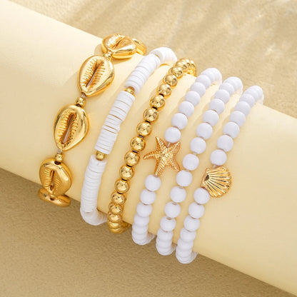6 PCS Boho Starfish & Shell Beaded Bracelet Set