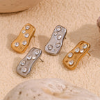 Distorted Rectangle Rhinestone Earrings