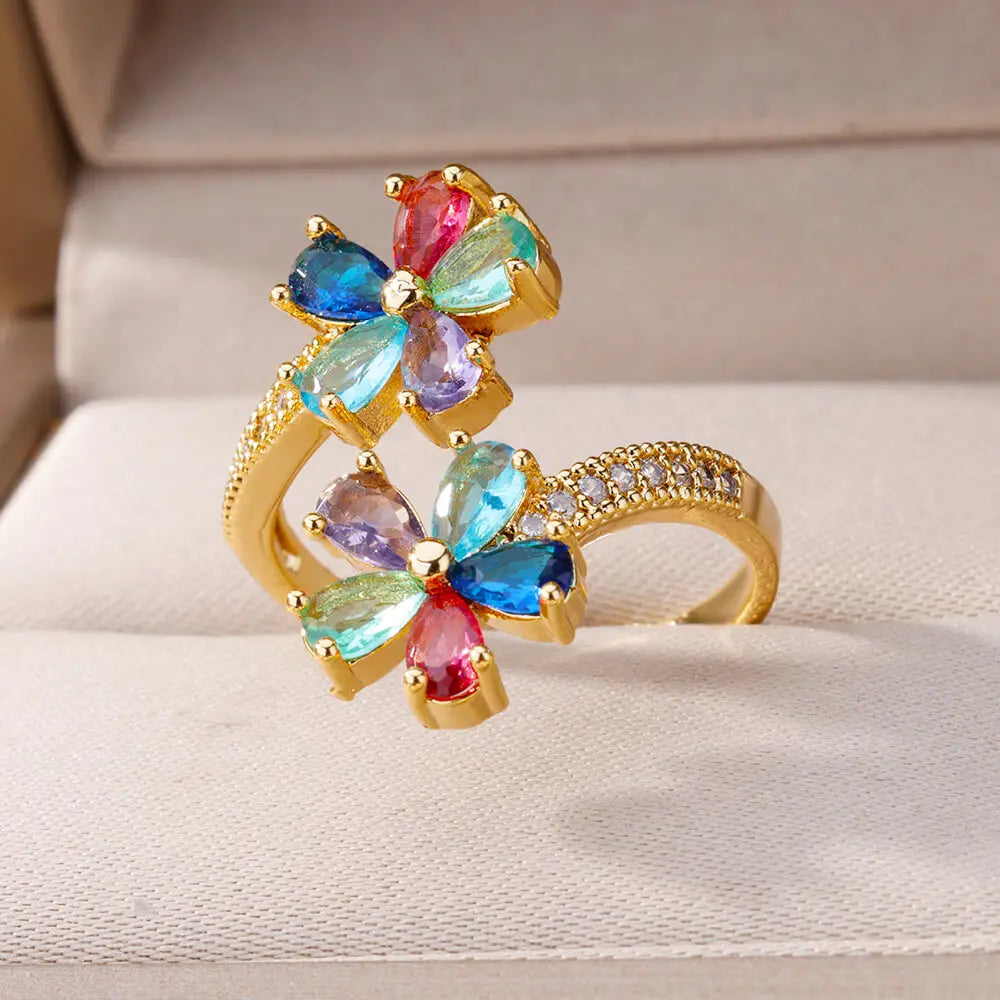 Colored Double Flower Ring