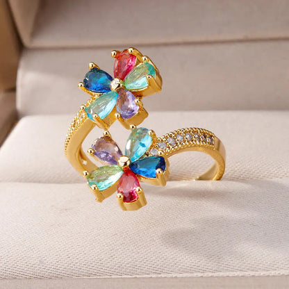 Colored Double Flower Ring