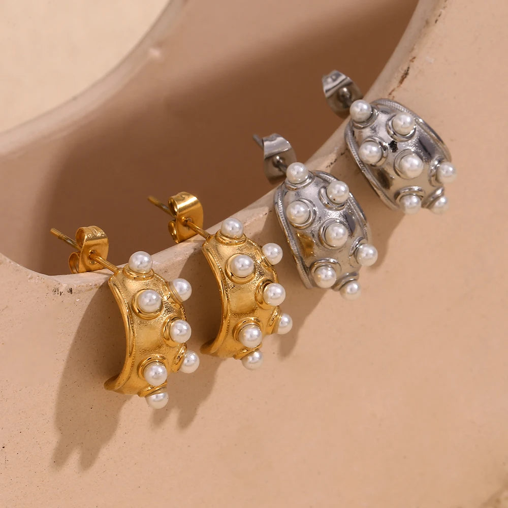 Pearl Crescent Moon Earrings