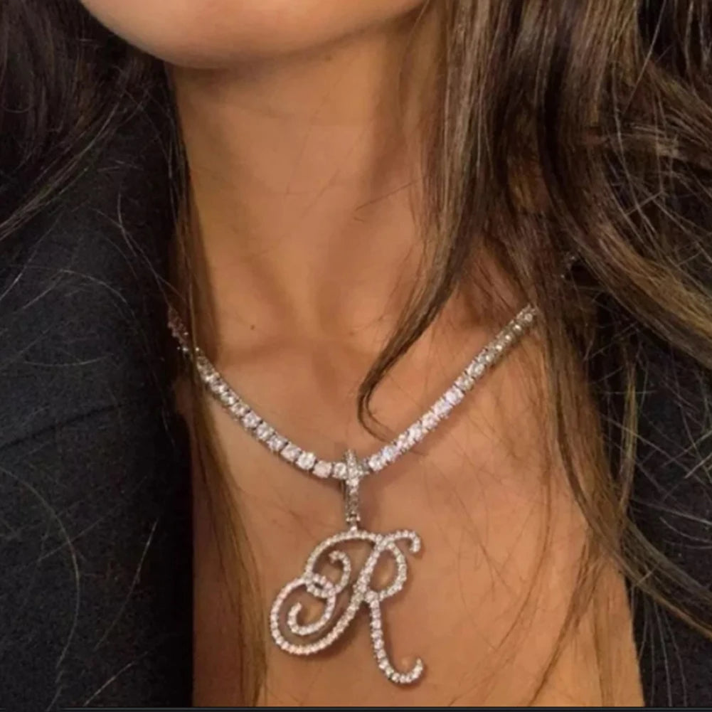 Crystal Cursive Initial Necklace