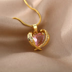 Pink Crystal Heart Wings Ring
