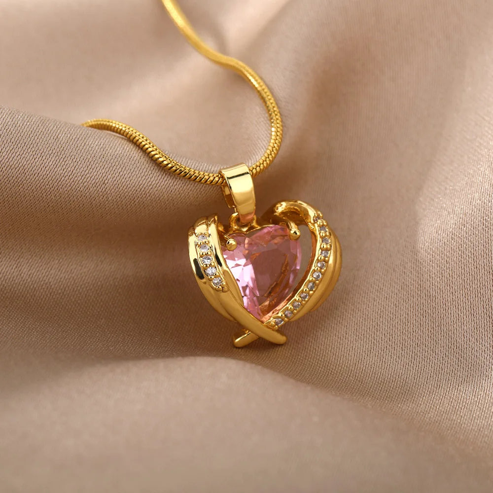 Pink Crystal Heart Wings Ring