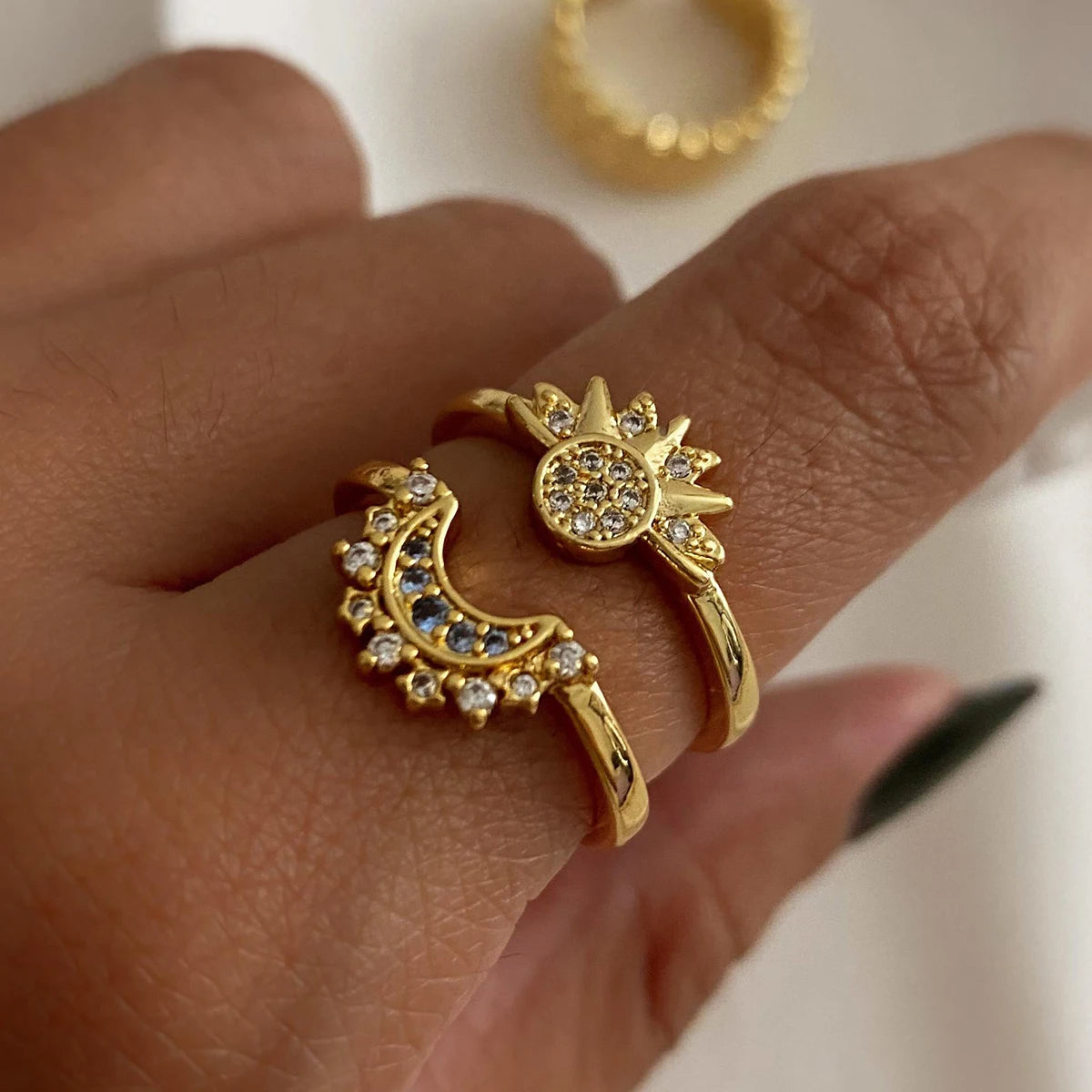 Sun-Moon Rhinestone Ring