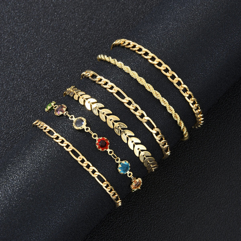 6 PCS Layered Chain Anklet Set