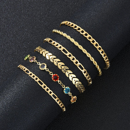 6 PCS Layered Chain Anklet Set