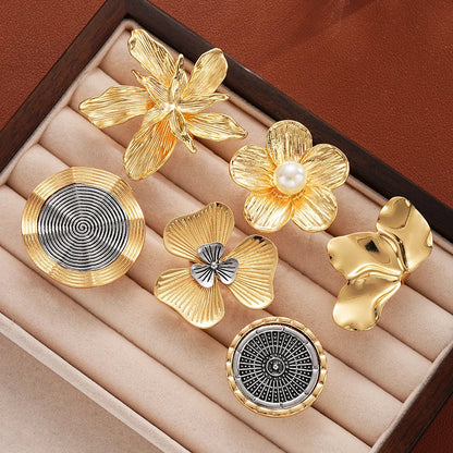 6 PCS Oversized Floral & Abstract Ring Set