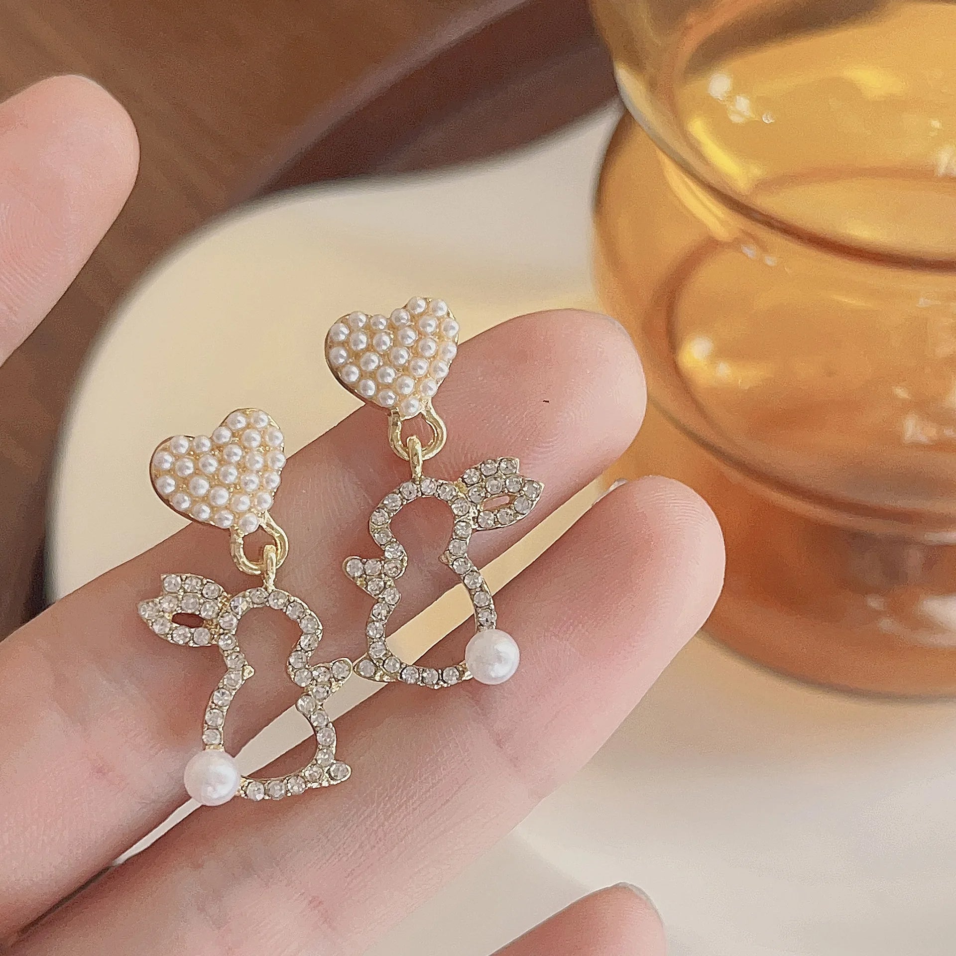 Crystal Hollow Rabbit Earrings