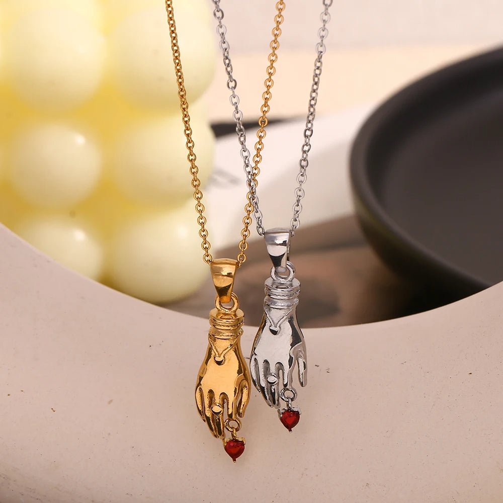 Hand Rhinestone Heart Necklace