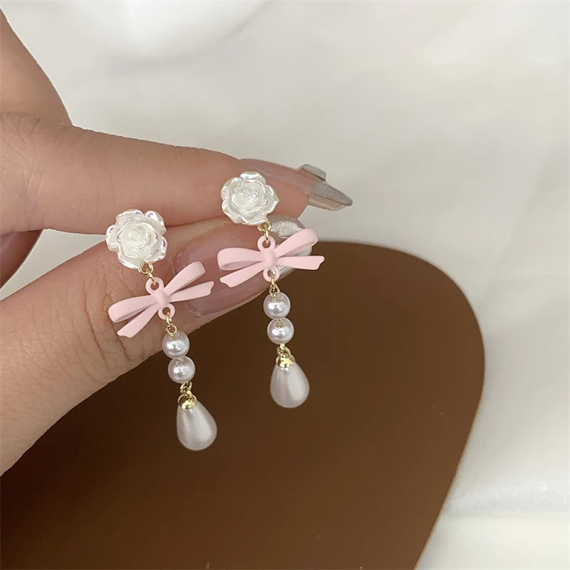 Pink Bowknot Drop Earrings