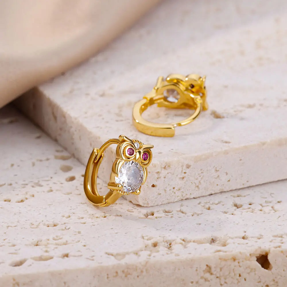 Crystal Owl Hoop Earrings