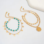 4 PCS Sequin & Sun Pendant Bracelet Set