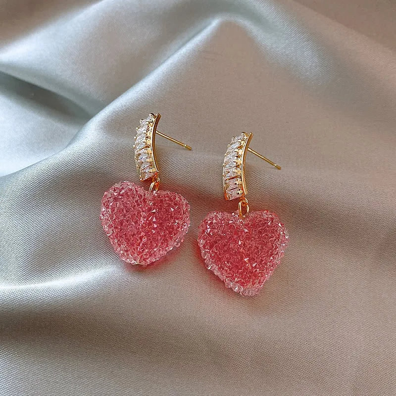Pink Heart Dangle Earrings