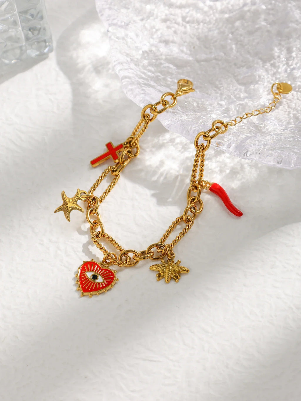 Evil Eye Heart Charm Bracelet