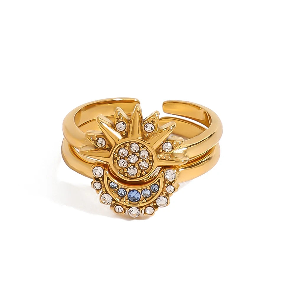 Sun-Moon Rhinestone Ring