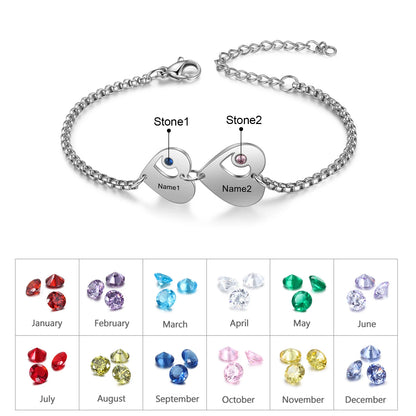 Custom Birthstone Heart Name Bracelet