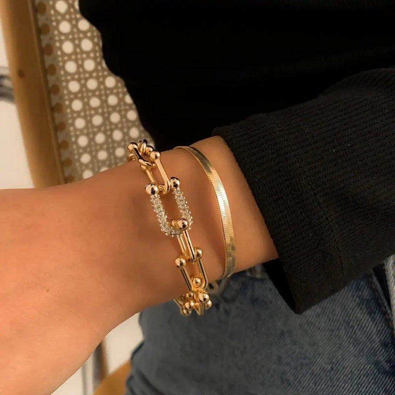 2 PCS Statement Chain Lock & Herringbone Bracelet