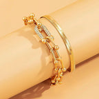 2 PCS Statement Chain Lock & Herringbone Bracelet