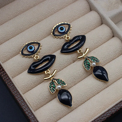 Evil Eye Lemon Lips Earrings