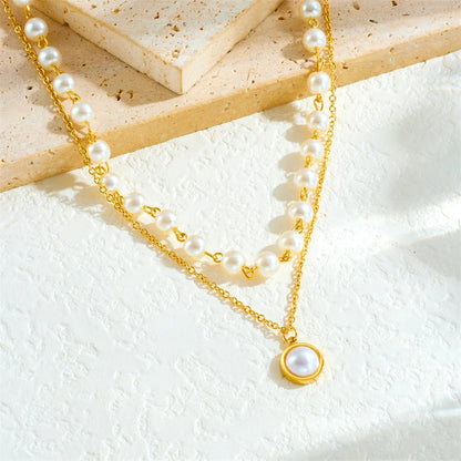 2 PCS Pearl Bead & Pendant Necklace Set