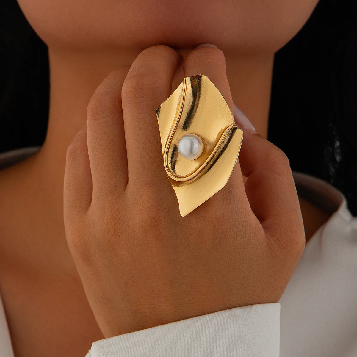 Irregular Geometric Pearl Ring