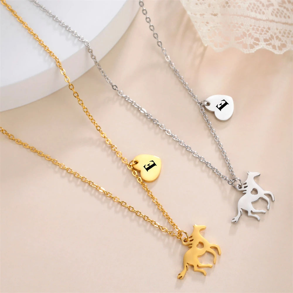 Horse Heart Initial Necklace