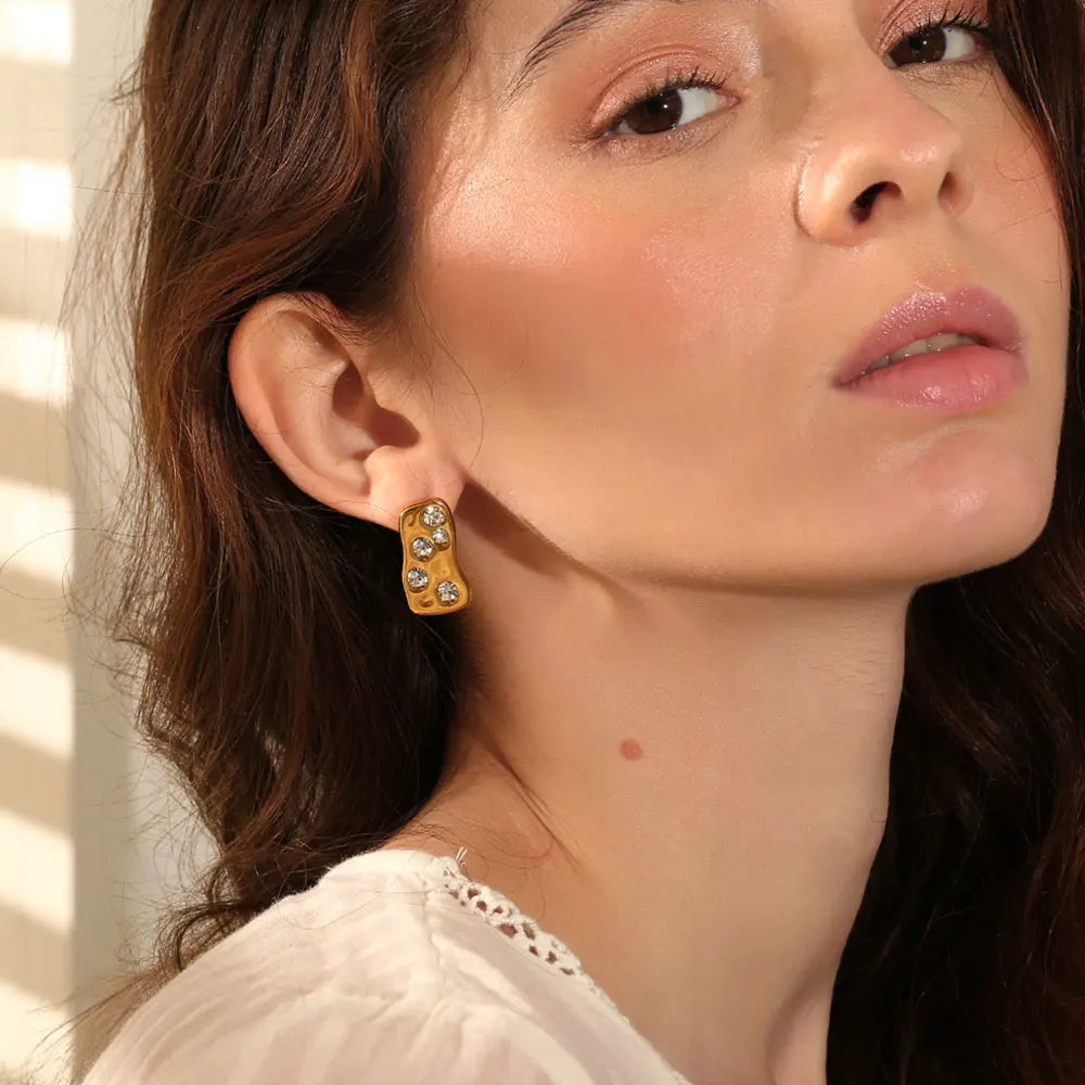 Distorted Rectangle Rhinestone Earrings