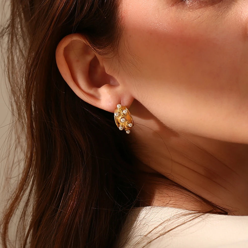 Pearl Crescent Moon Earrings