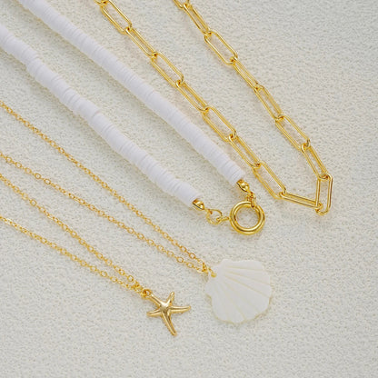 4 PCS Starfish & Shell Layered Necklace Set