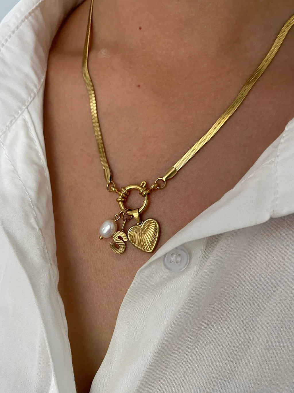 Pearl Heart Initial Necklace