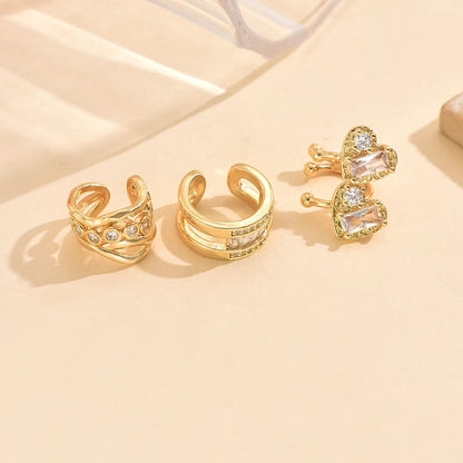3 PCS Gold Crystal Cuff Earring Set