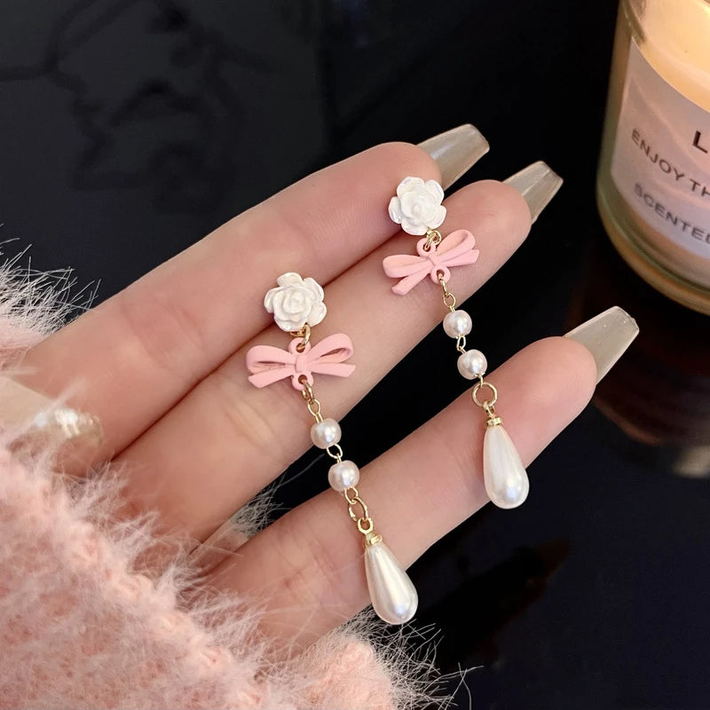 Pink Bowknot Drop Earrings