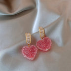 Pink Heart Dangle Earrings