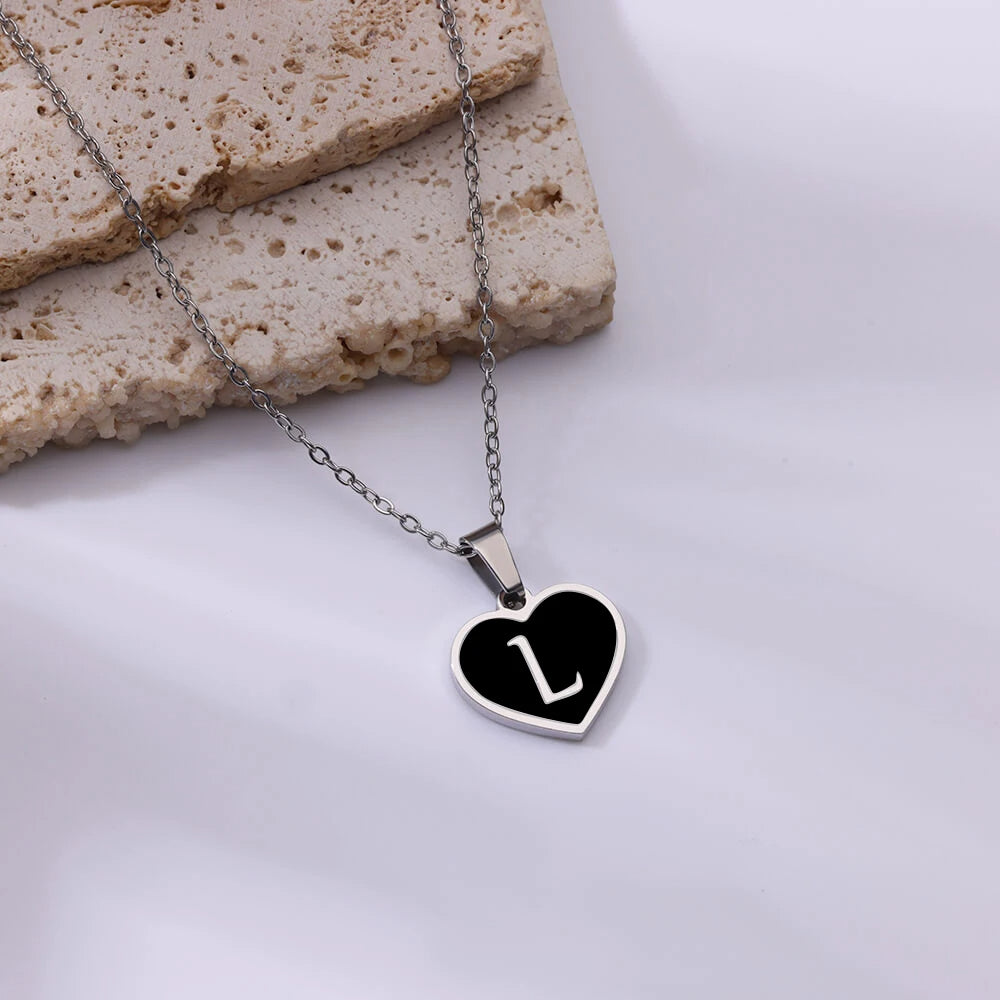Initial Letter Black Heart Necklace