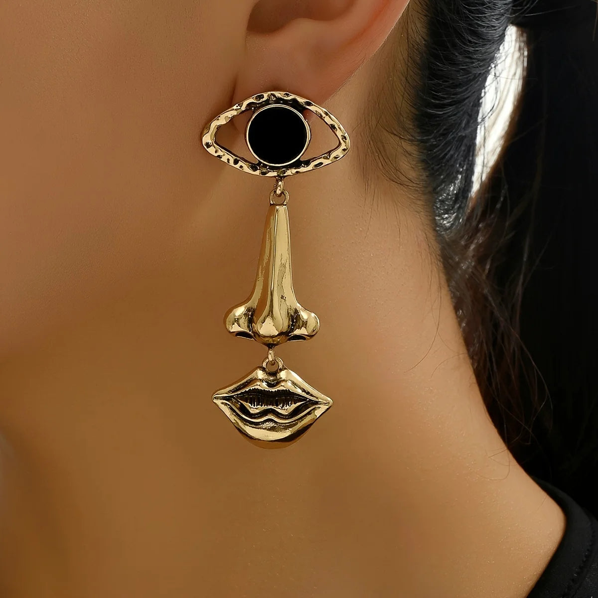 Abstract Black Eye Portrait Earrings