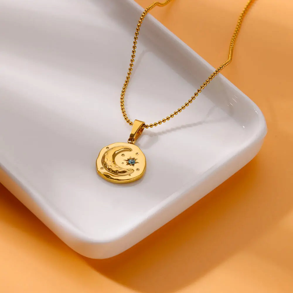 Blue Star Moon Necklace