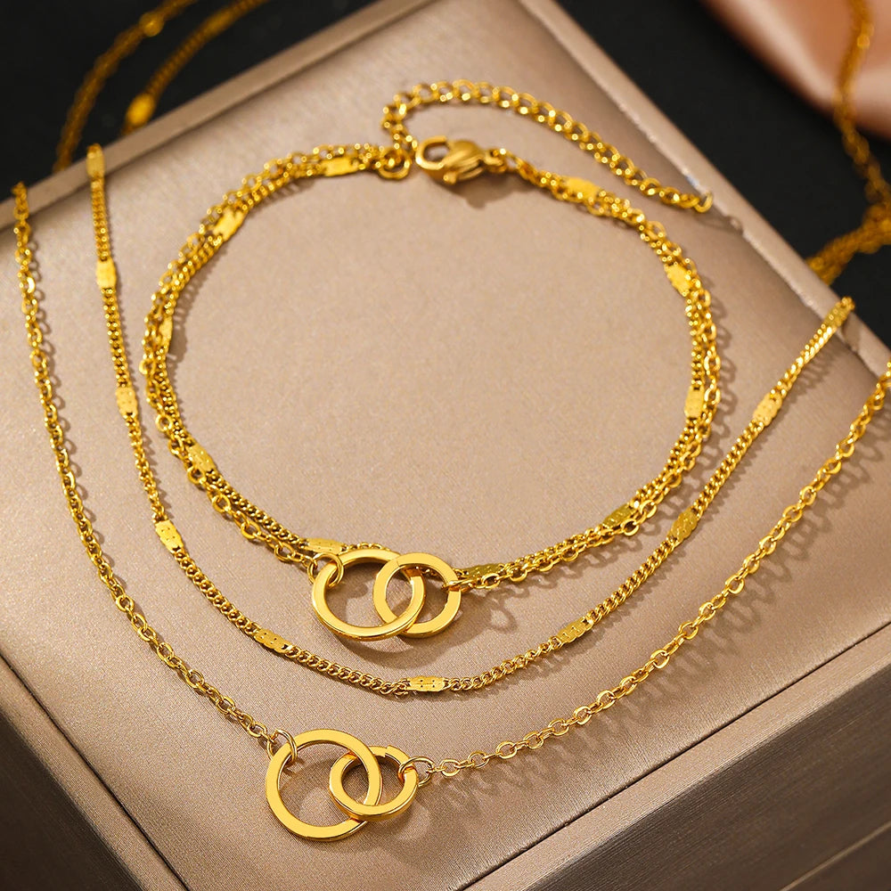 Interlocking Circle Necklace & Bracelet Set