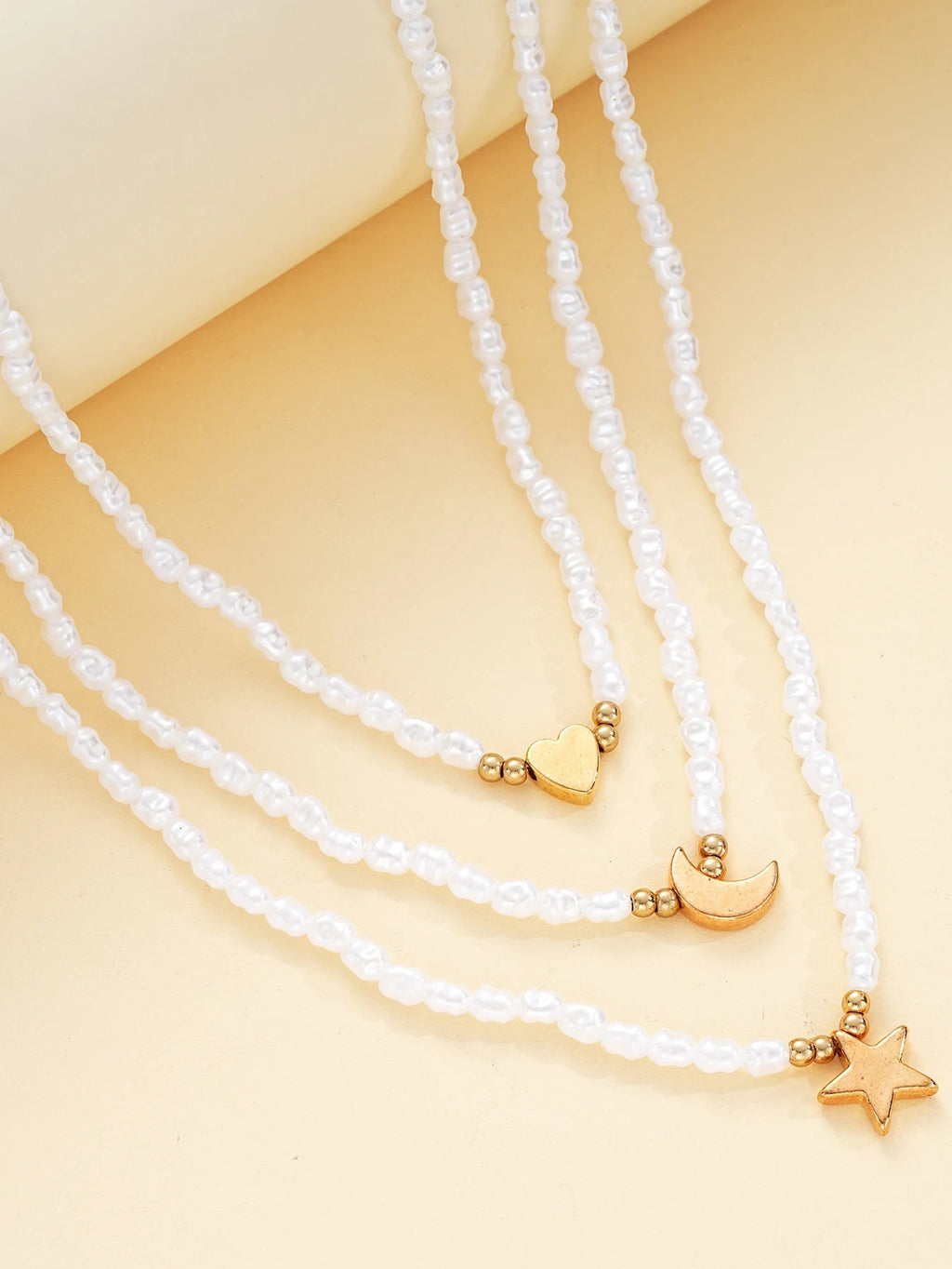 3 PCS Layered Pearl & Charm Necklace Set