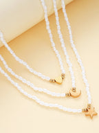 3 PCS Layered Pearl & Charm Necklace Set