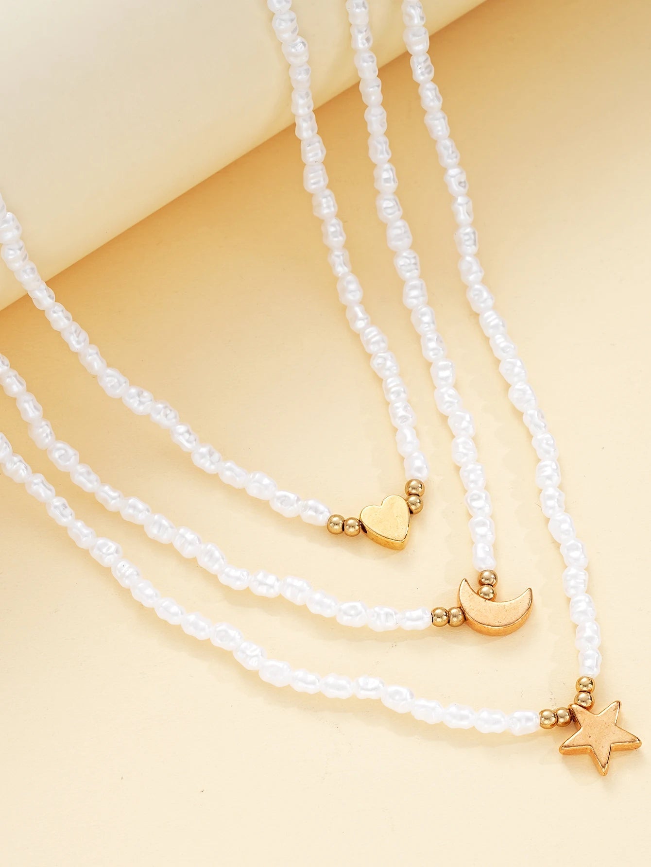3 PCS Layered Pearl & Charm Necklace Set
