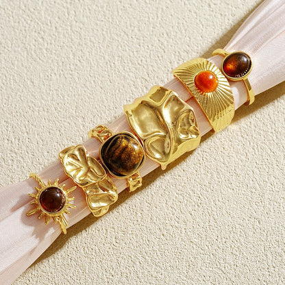6 PCS Vintage Tiger Eye Ring Set