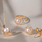 4 PCS Pearl Geometric Necklace, Earrings & Ring Set