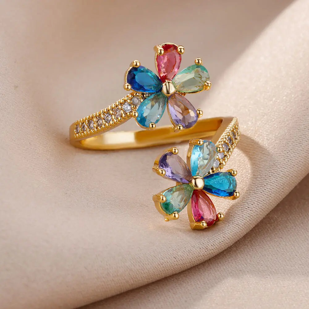 Colored Double Flower Ring