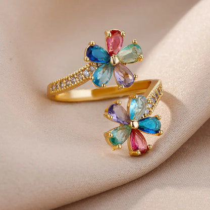 Colored Double Flower Ring