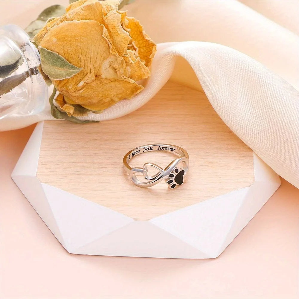 Infinity Dog Paw Heart Ring